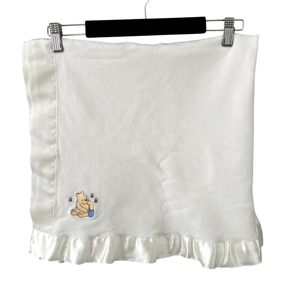 Disney Classic Pooh Satin Edge Embroidered Baby Blanket - Ivory